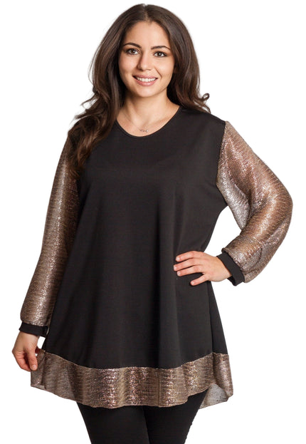 Tunică lejeră în mărimi mari cu accente din piele