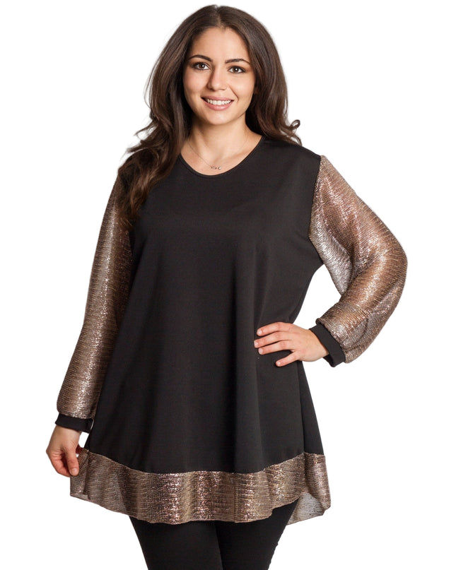 Tunică lejeră în mărimi mari cu accente din piele