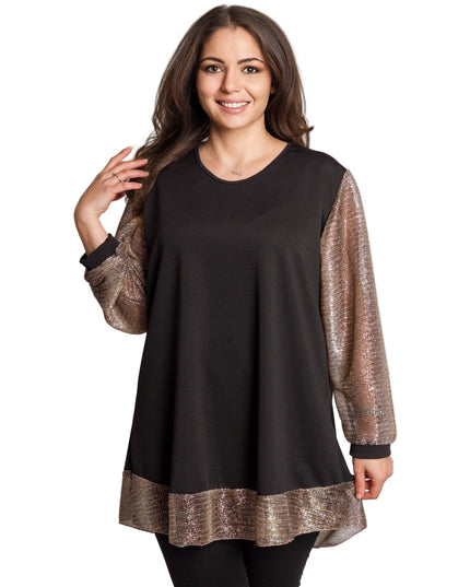 Tunică lejeră în mărimi mari cu accente din piele