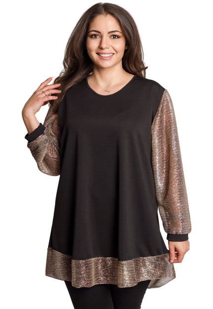 Tunică lejeră în mărimi mari cu accente din piele