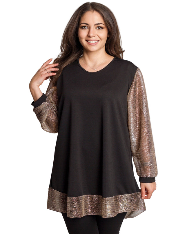 Tunică lejeră în mărimi mari cu accente din piele