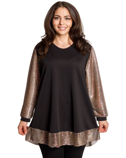 Tunică lejeră în mărimi mari cu accente din piele