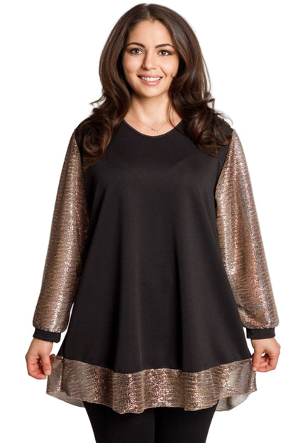 Tunică lejeră în mărimi mari cu accente din piele