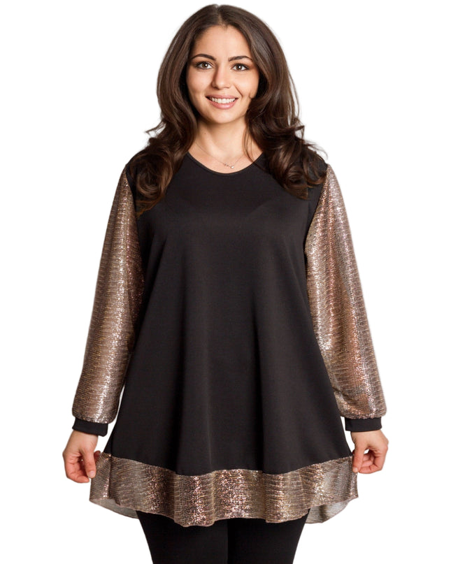 Tunică lejeră în mărimi mari cu accente din piele