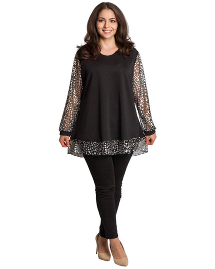 Tunică lejeră în mărimi mari cu accente din piele