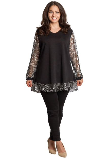 Tunică lejeră în mărimi mari cu accente din piele