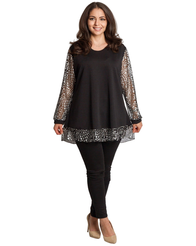 Tunică lejeră în mărimi mari cu accente din piele