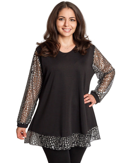 Tunică lejeră în mărimi mari cu accente din piele