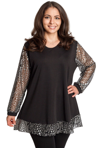 Tunică lejeră în mărimi mari cu accente din piele