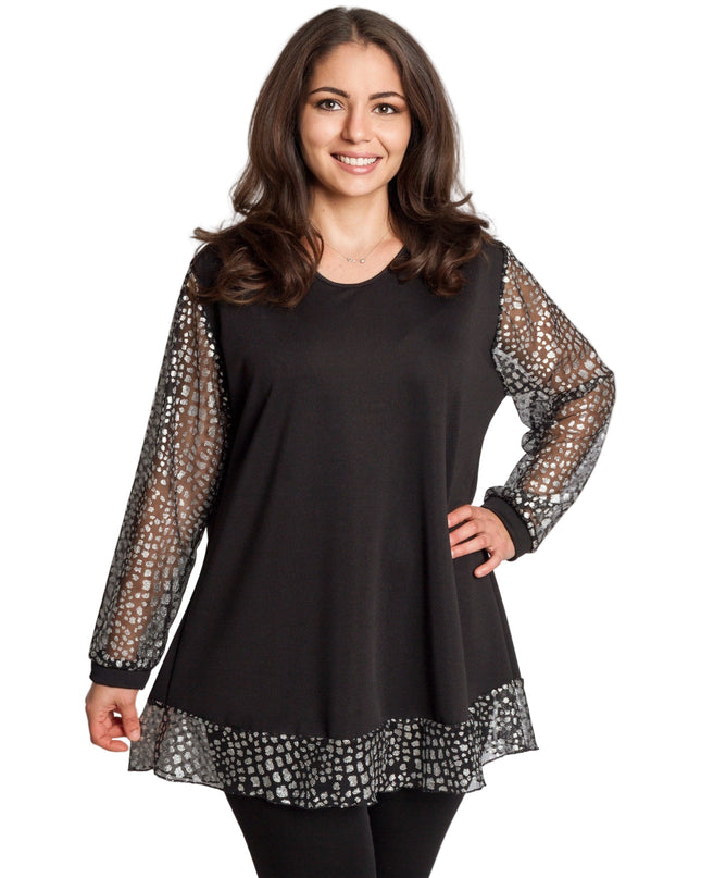 Tunică lejeră în mărimi mari cu accente din piele