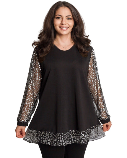 Tunică lejeră în mărimi mari cu accente din piele