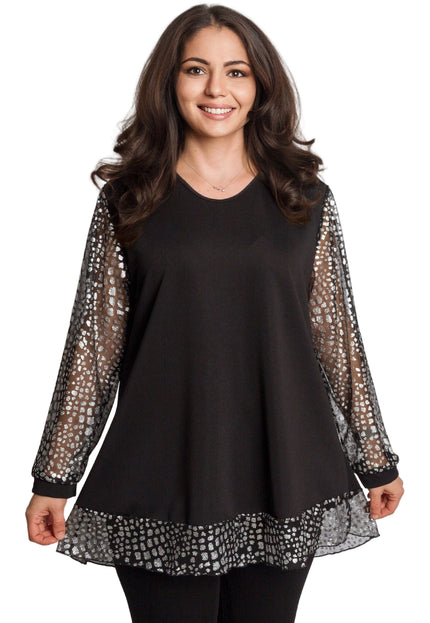 Tunică lejeră în mărimi mari cu accente din piele