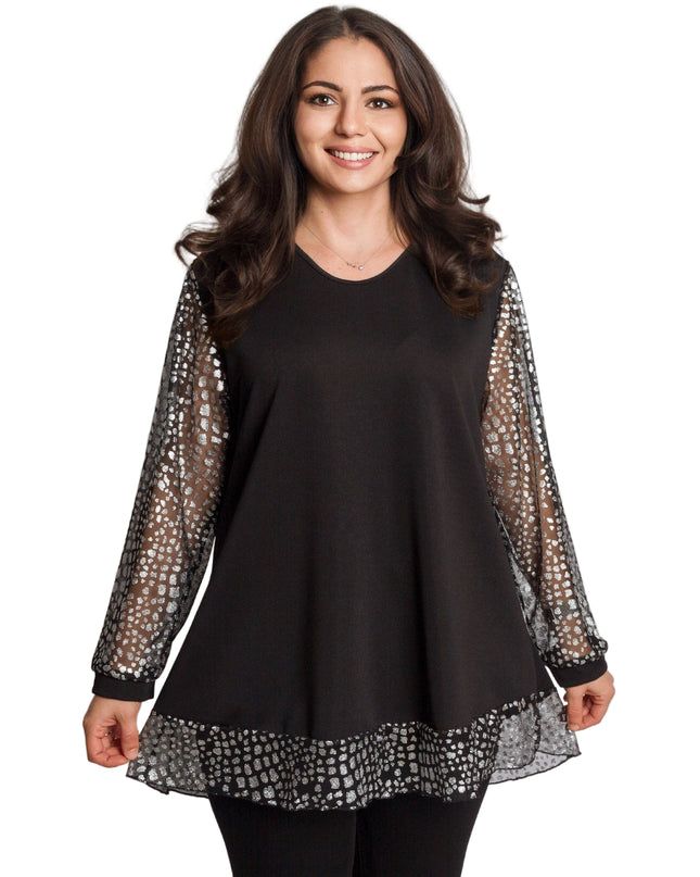 Tunică lejeră în mărimi mari cu accente din piele