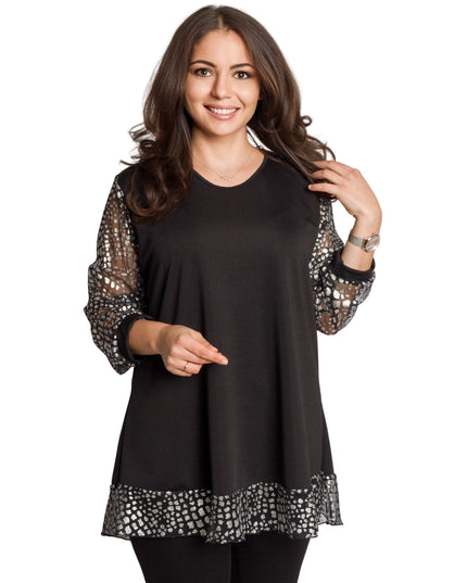 Tunică lejeră în mărimi mari cu accente din piele