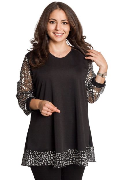 Tunică lejeră în mărimi mari cu accente din piele