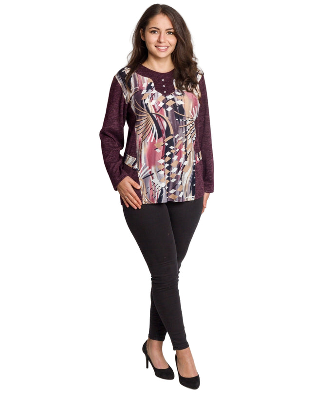 Tunică lejeră în mărimi mari cu accente din piele