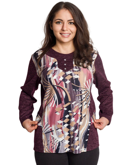 Tunică lejeră în mărimi mari cu accente din piele