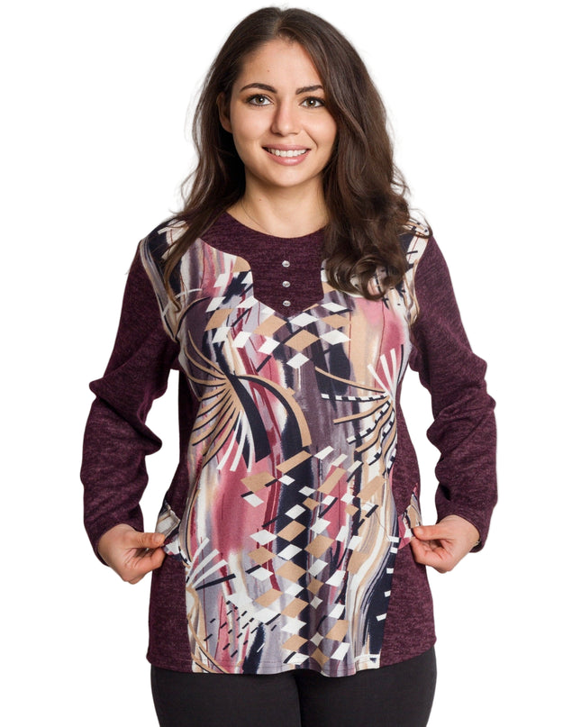 Tunică lejeră în mărimi mari cu accente din piele