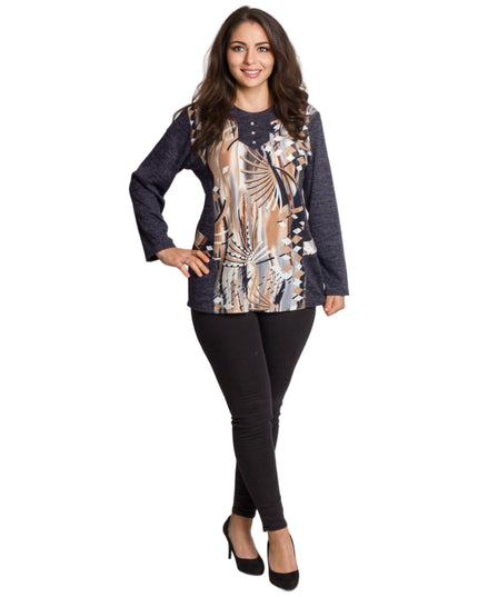 Tunică lejeră în mărimi mari cu accente din piele