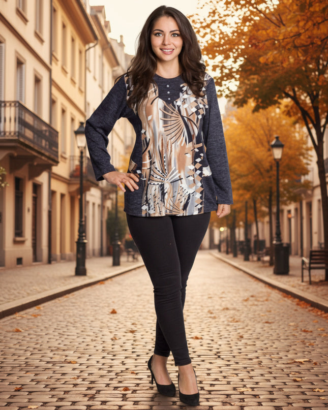 Tunică lejeră în mărimi mari cu accente din piele