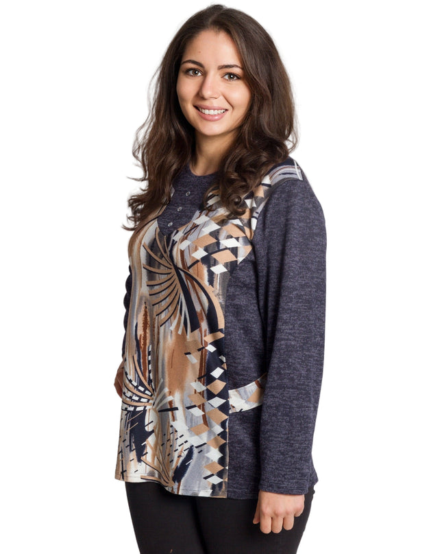 Tunică lejeră în mărimi mari cu accente din piele