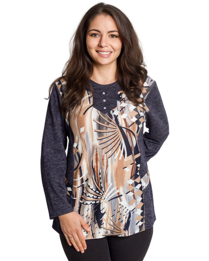 Tunică lejeră în mărimi mari cu accente din piele