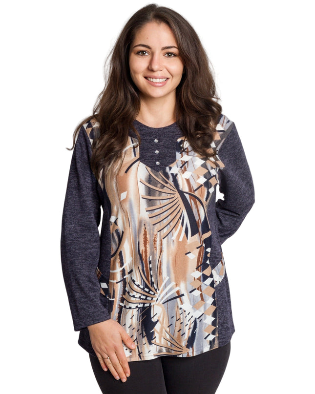 Tunică lejeră în mărimi mari cu accente din piele