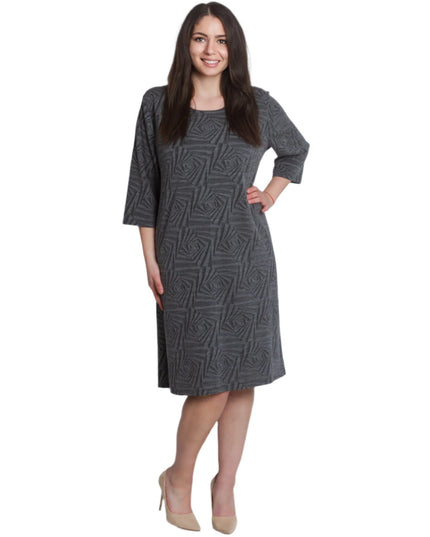 Rochie elegantă, dreaptă, cu model geometric în relief, gri