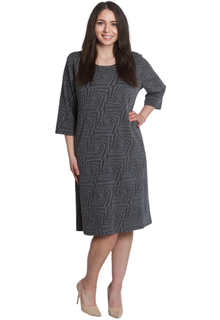 Rochie elegantă, dreaptă, cu model geometric în relief, gri