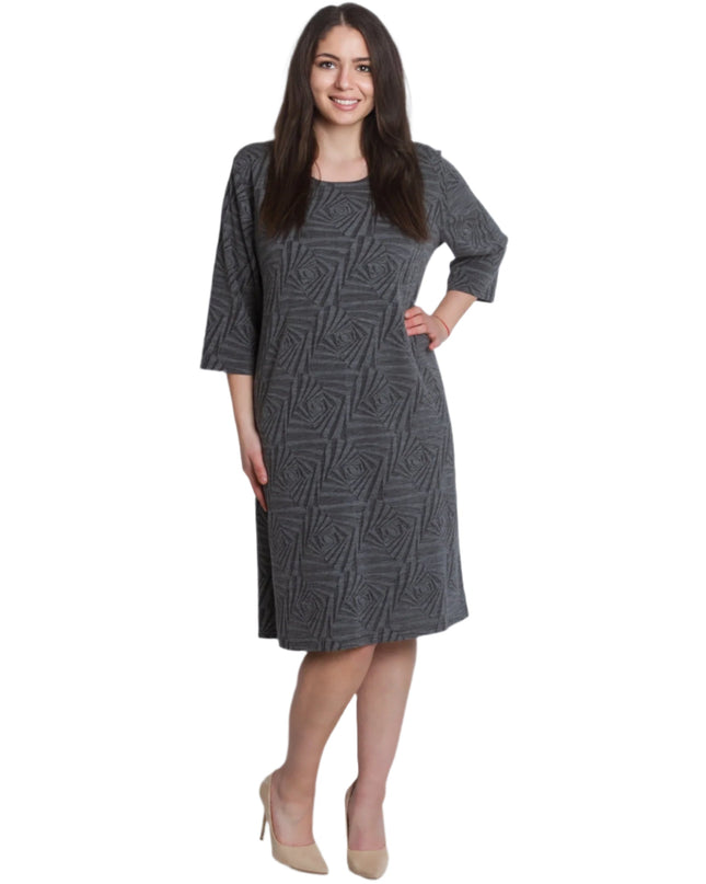 Rochie elegantă, dreaptă, cu model geometric în relief, gri