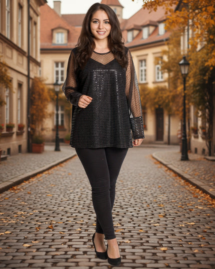 Tunică maxi formală cu tul și mâneci 3/4