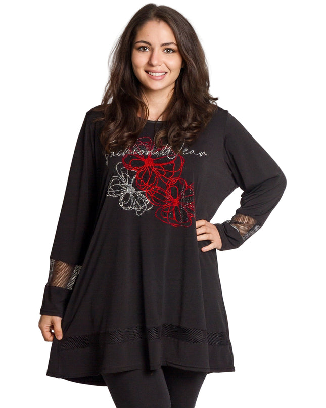 Tunică lejeră în mărimi mari cu accente din piele