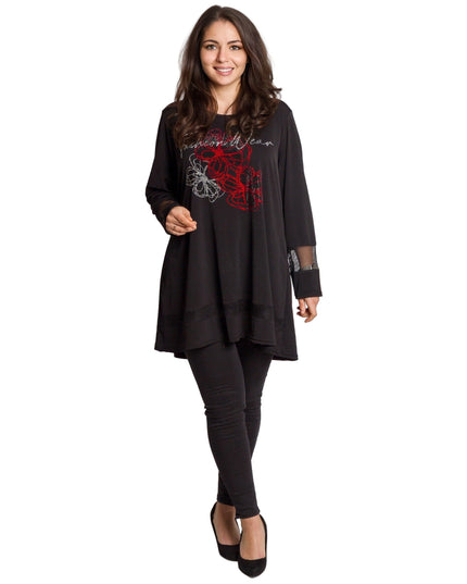 Tunică lejeră în mărimi mari cu accente din piele