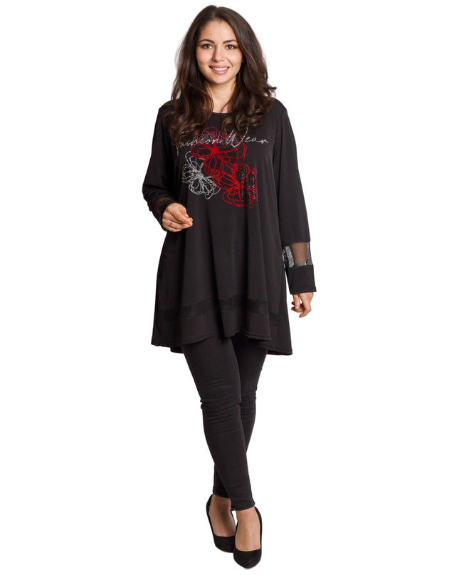 Tunică lejeră în mărimi mari cu accente din piele