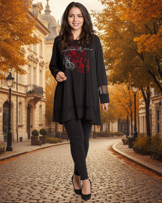 Tunică lejeră în mărimi mari cu accente din piele