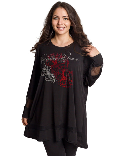 Tunică lejeră în mărimi mari cu accente din piele