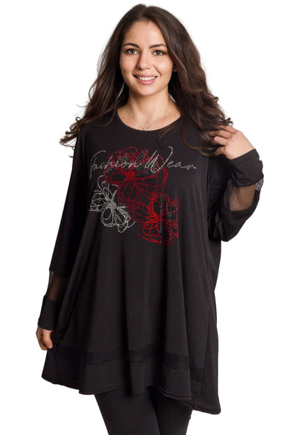 Tunică lejeră în mărimi mari cu accente din piele