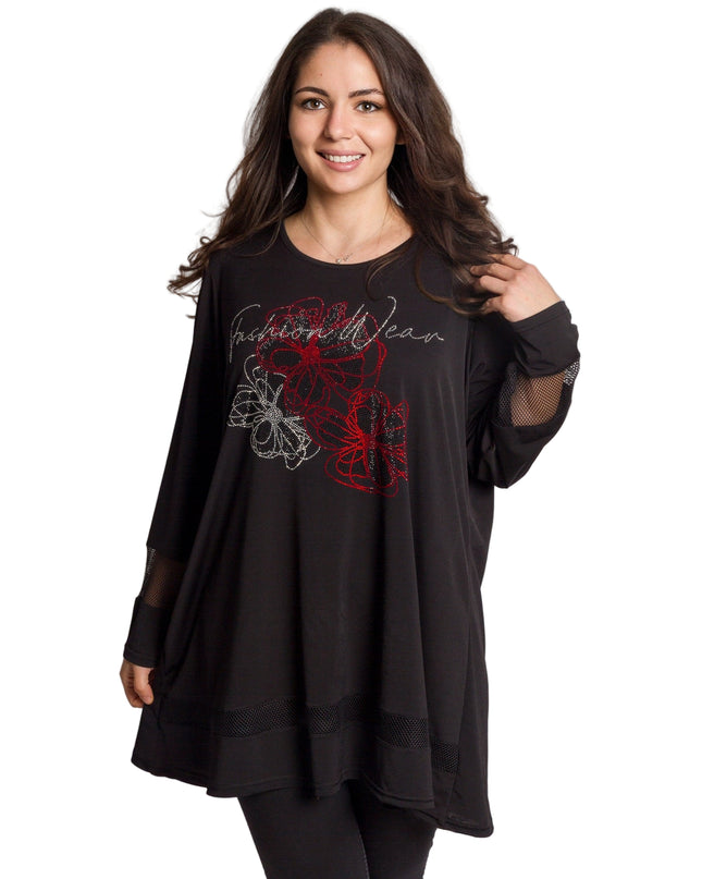 Tunică lejeră în mărimi mari cu accente din piele