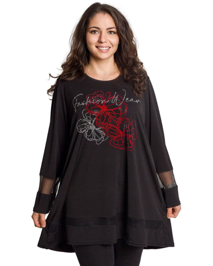 Tunică lejeră în mărimi mari cu accente din piele