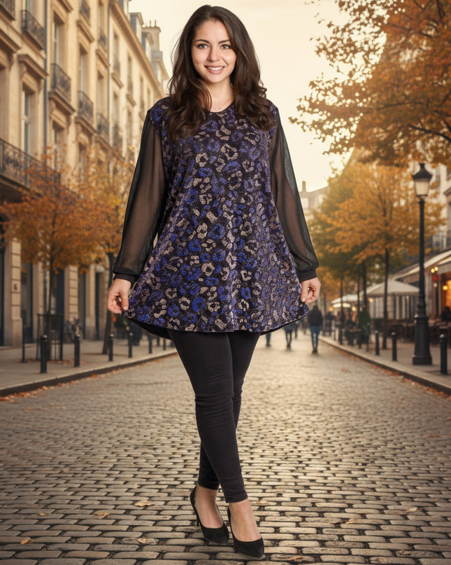 Tunică lejeră în mărimi mari cu accente din piele