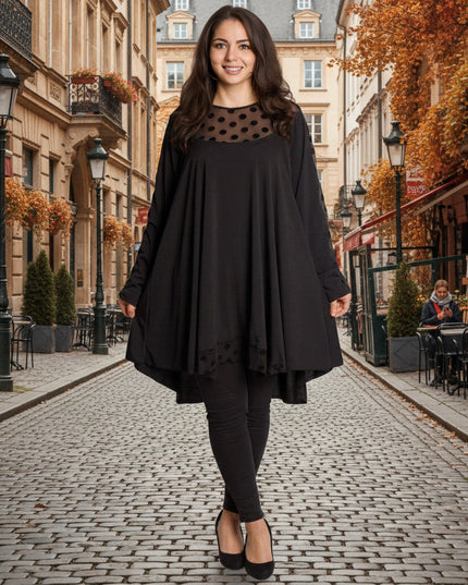 Tunică lejeră în mărimi mari cu accente din piele