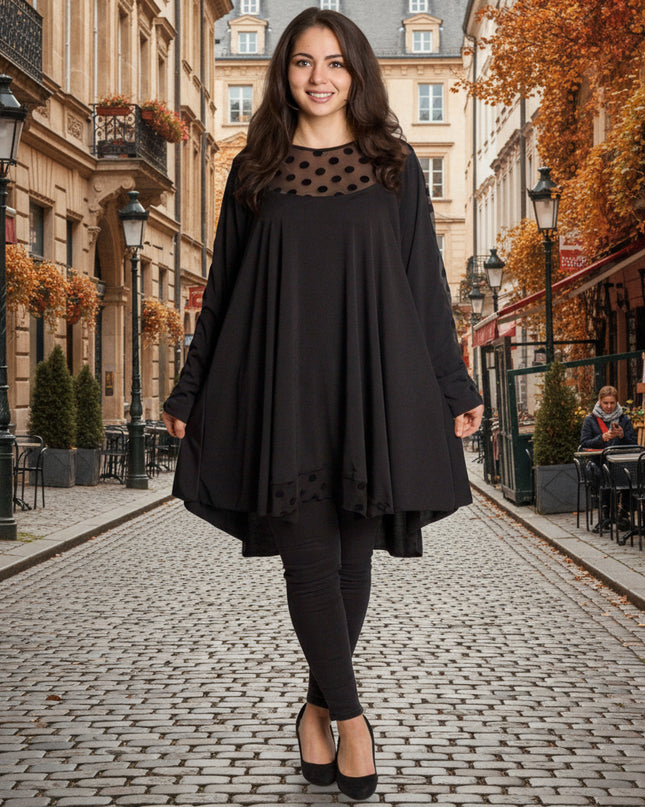 Tunică lejeră în mărimi mari cu accente din piele