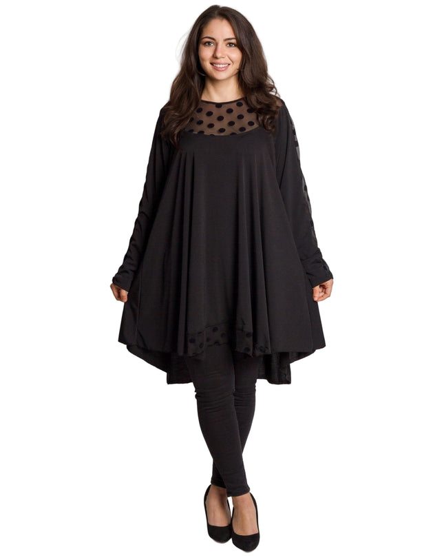 Tunică lejeră în mărimi mari cu accente din piele