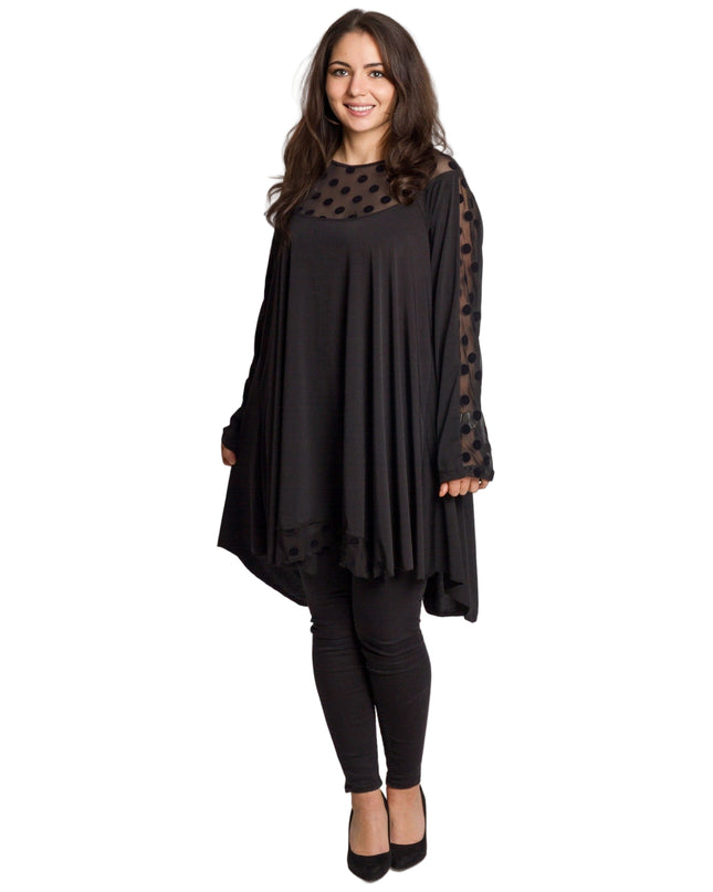 Tunică lejeră în mărimi mari cu accente din piele