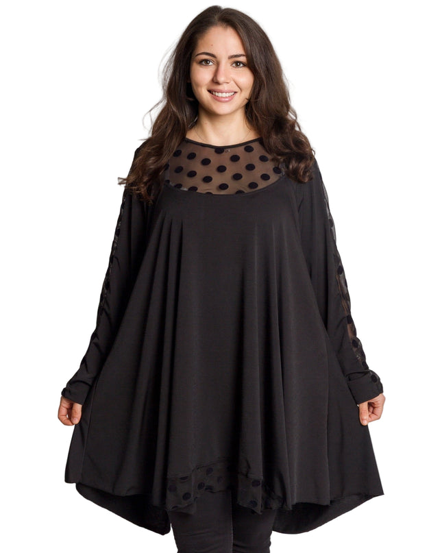 Tunică lejeră în mărimi mari cu accente din piele