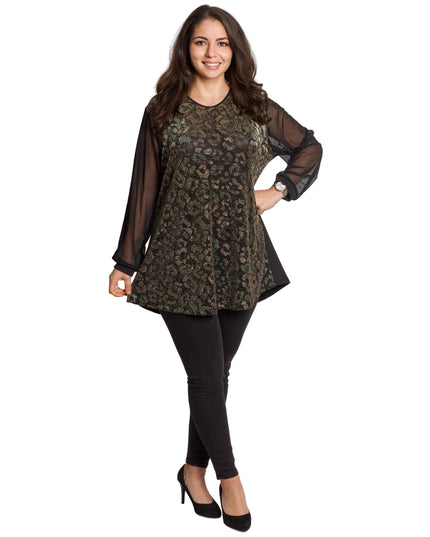 Tunică lejeră în mărimi mari cu accente din piele