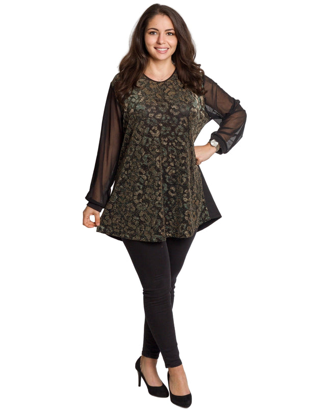 Tunică lejeră în mărimi mari cu accente din piele