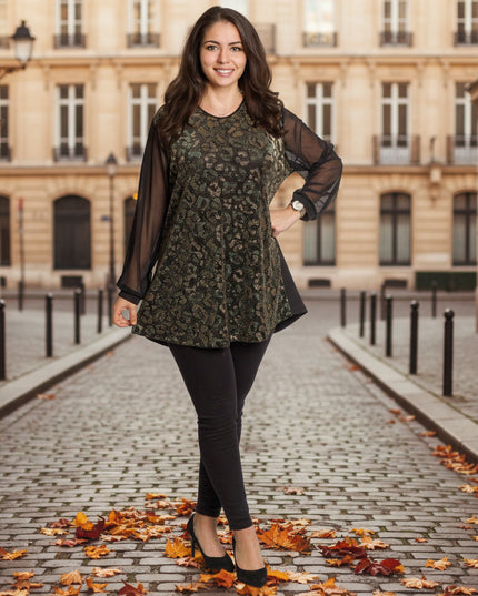 Tunică lejeră în mărimi mari cu accente din piele