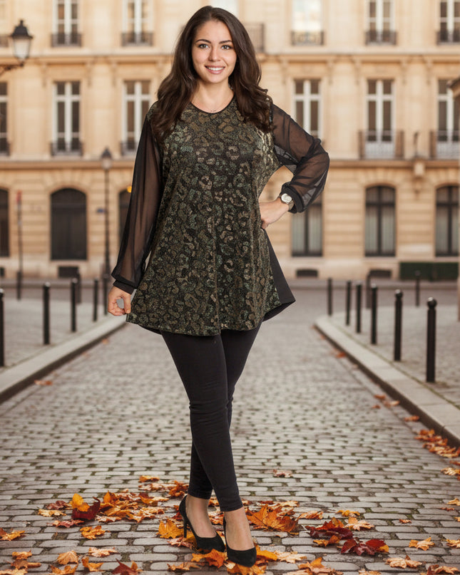 Tunică lejeră în mărimi mari cu accente din piele