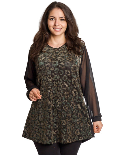 Tunică lejeră în mărimi mari cu accente din piele